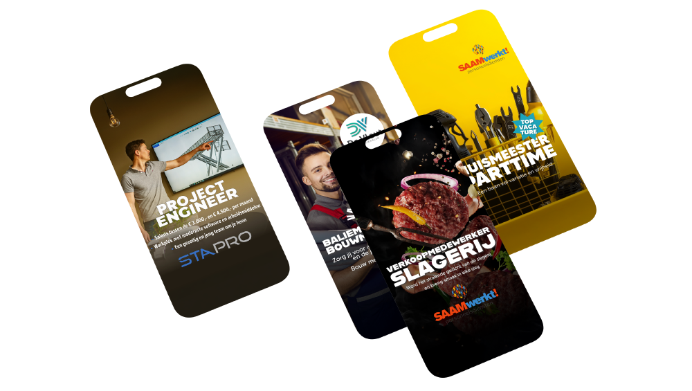 Mock-ups van verschillende uitingen van een social boost